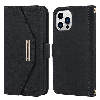 For iPhone 15 Pro Max Cross Texture Crossbody Lanyard Leather Phone Case(Black) - iPhone 15 Pro Max Cases by buy2fix | Online Shopping UK | buy2fix