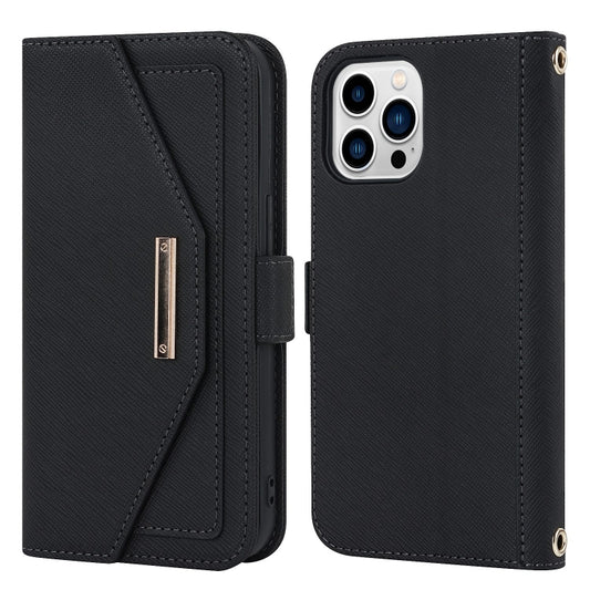 For iPhone 15 Pro Max Cross Texture Crossbody Lanyard Leather Phone Case(Black) - iPhone 15 Pro Max Cases by buy2fix | Online Shopping UK | buy2fix