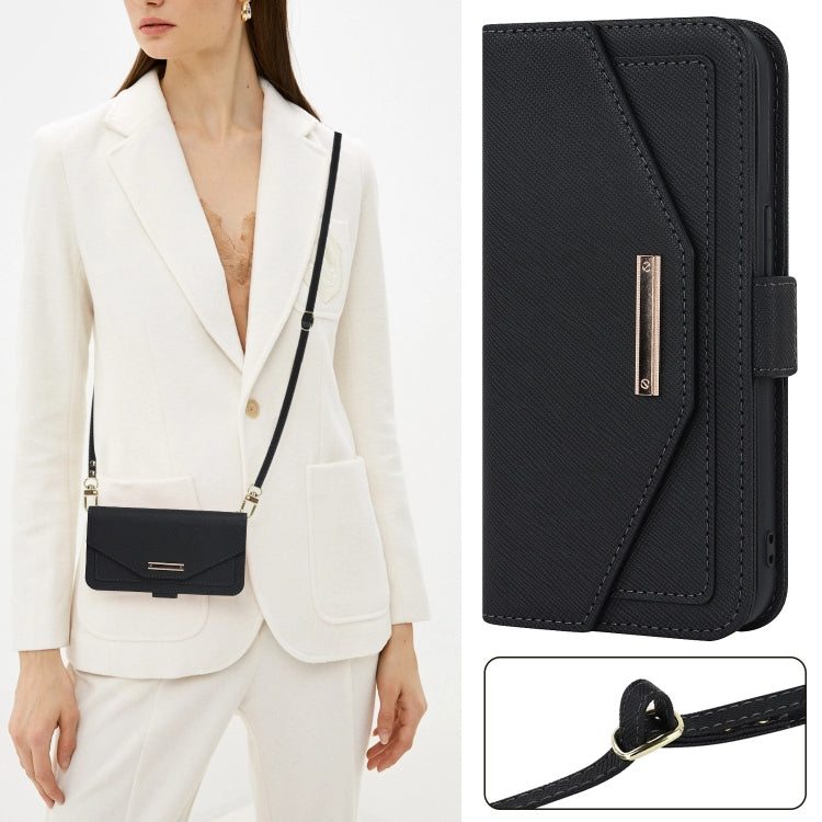 For iPhone 15 Pro Max Cross Texture Crossbody Lanyard Leather Phone Case(Black) - iPhone 15 Pro Max Cases by buy2fix | Online Shopping UK | buy2fix