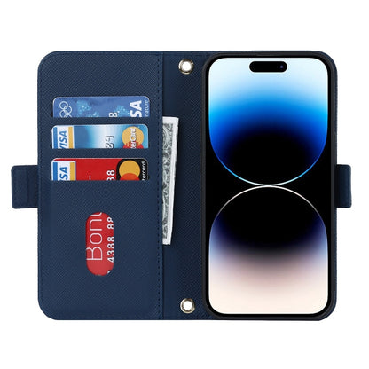 For iPhone 15 Pro Max Cross Texture Crossbody Lanyard Leather Phone Case(Blue) - iPhone 15 Pro Max Cases by buy2fix | Online Shopping UK | buy2fix