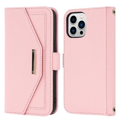 For iPhone 15 Pro Max Cross Texture Crossbody Lanyard Leather Phone Case(Pink) - iPhone 15 Pro Max Cases by buy2fix | Online Shopping UK | buy2fix