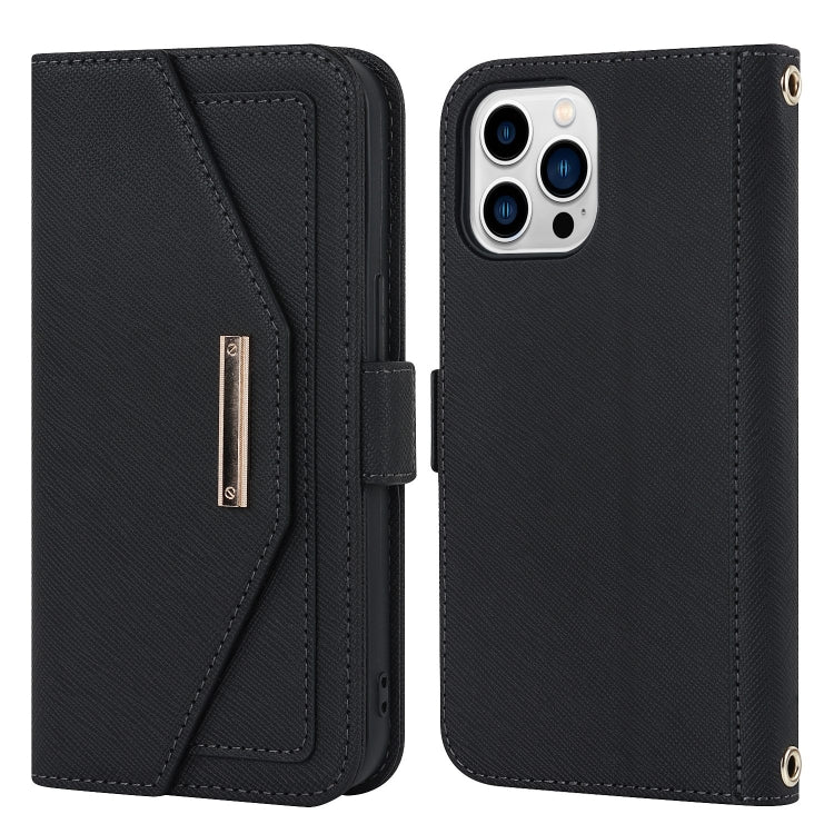 For iPhone 15 Pro Cross Texture Crossbody Lanyard Leather Phone Case(Black) - iPhone 15 Pro Cases by buy2fix | Online Shopping UK | buy2fix