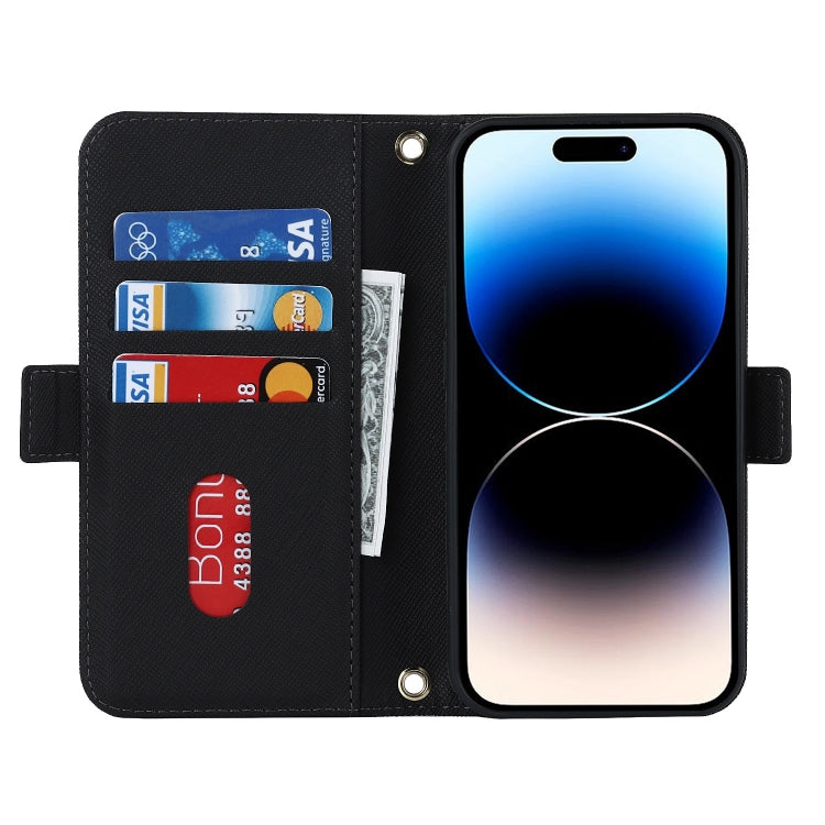 For iPhone 15 Pro Cross Texture Crossbody Lanyard Leather Phone Case(Black) - iPhone 15 Pro Cases by buy2fix | Online Shopping UK | buy2fix