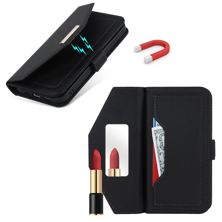 For iPhone 15 Pro Cross Texture Crossbody Lanyard Leather Phone Case(Black) - iPhone 15 Pro Cases by buy2fix | Online Shopping UK | buy2fix