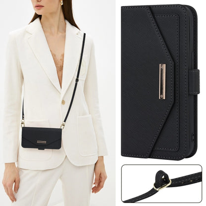 For iPhone 15 Pro Cross Texture Crossbody Lanyard Leather Phone Case(Black) - iPhone 15 Pro Cases by buy2fix | Online Shopping UK | buy2fix