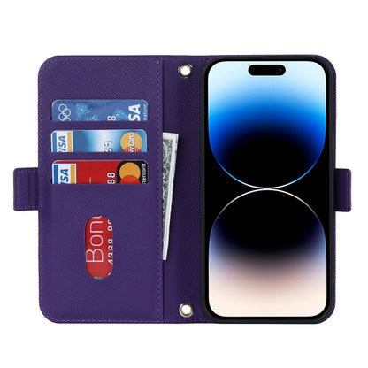 For iPhone 15 Pro Cross Texture Crossbody Lanyard Leather Phone Case(Purple) - iPhone 15 Pro Cases by buy2fix | Online Shopping UK | buy2fix
