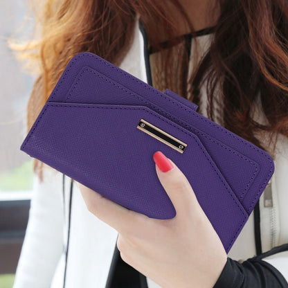 For iPhone 15 Pro Cross Texture Crossbody Lanyard Leather Phone Case(Purple) - iPhone 15 Pro Cases by buy2fix | Online Shopping UK | buy2fix