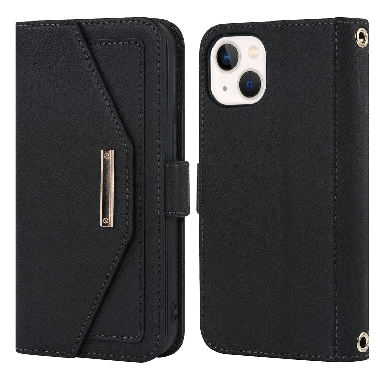 For iPhone 15 Plus Cross Texture Crossbody Lanyard Leather Phone Case(Black) - iPhone 15 Plus Cases by buy2fix | Online Shopping UK | buy2fix