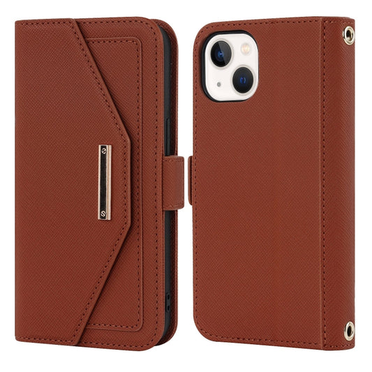 For iPhone 15 Plus Cross Texture Crossbody Lanyard Leather Phone Case(Brown) - iPhone 15 Plus Cases by buy2fix | Online Shopping UK | buy2fix