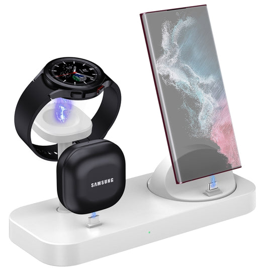 B25 Type-C 4-in-1 Charging Stand Phone Holder for Samsung Watch / Galaxy Buds(White) - Wireless Charger by buy2fix | Online Shopping UK | buy2fix