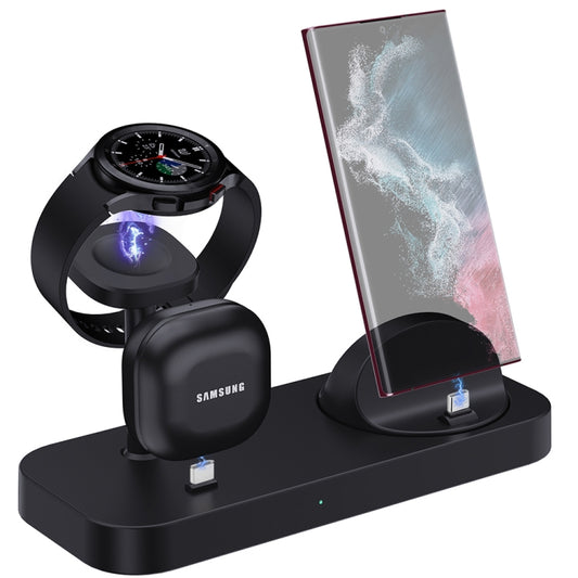 B25 Type-C 4-in-1 Charging Stand Phone Holder for Samsung Watch / Galaxy Buds(Black) - Wireless Charger by buy2fix | Online Shopping UK | buy2fix