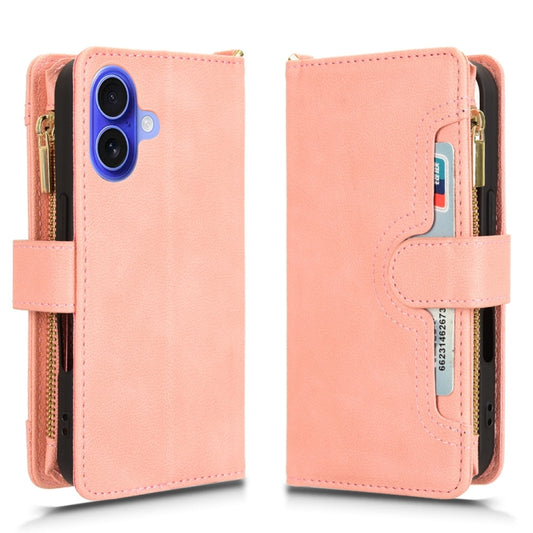 For iPhone 16 Litchi Texture Zipper Leather Phone Case(Pink) by buy2fix