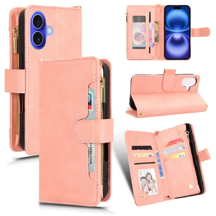 For iPhone 16 Plus Litchi Texture Zipper Leather Phone Case(Pink) - iPhone 16 Plus Cases by buy2fix | Online Shopping UK | buy2fix