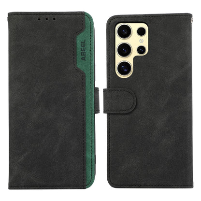 For Samsung Galaxy S25 Ultra 5G ABEEL Color Block Magnetic RFID Leather Phone Case(Black-Green) - Galaxy S25 Ultra 5G Cases by buy2fix | Online Shopping UK | buy2fix