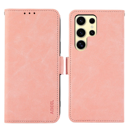 For Samsung Galaxy S25 Ultra 5G ABEEL Frosted Magnetic RFID Leather Phone Case(Pink) by buy2fix
