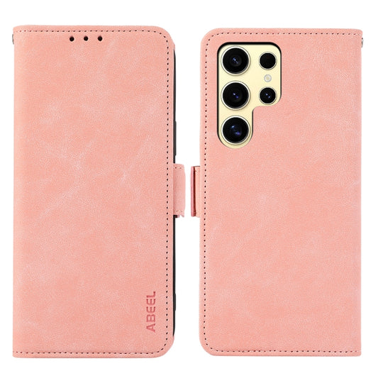 For Samsung Galaxy S25 Ultra 5G ABEEL Frosted Magnetic RFID Leather Phone Case(Pink) by buy2fix