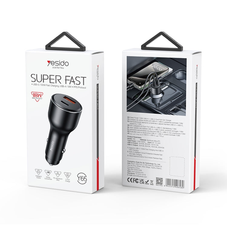 Yesido Y65 PD100W Type-C + QC18W USB Super Fast Car Charger(Black) - Car Charger by Yesido | Online Shopping UK | buy2fix