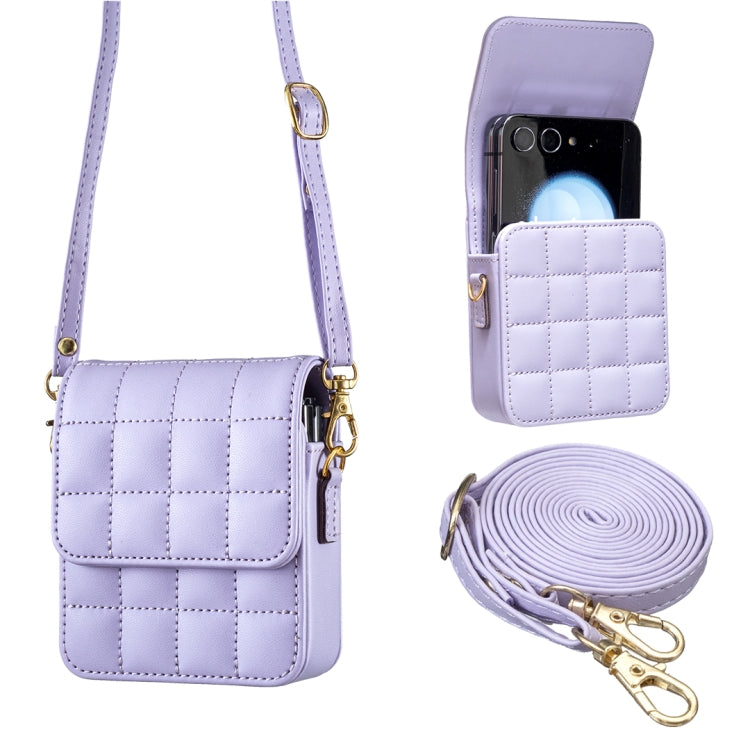 For Samsung Galaxy Z Flip6 BFB04 Plaid Crossbody Fold Phone Bag(Purple) by buy2fix