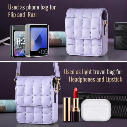 For Samsung Galaxy Z Flip6 BFB04 Plaid Crossbody Fold Phone Bag(Purple) by buy2fix