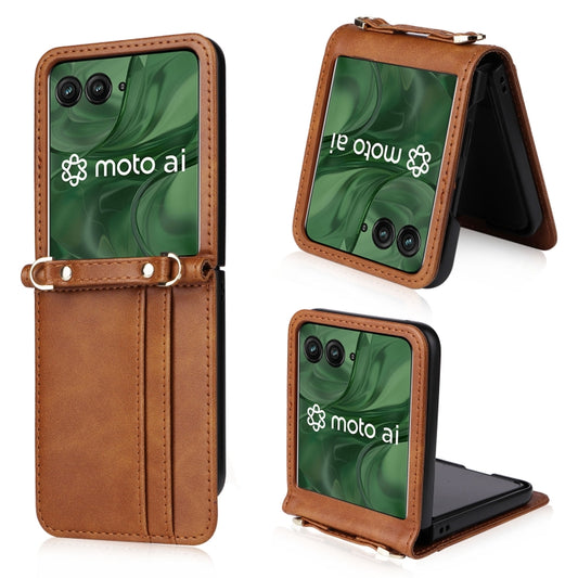 For Motorola Razr 50 Ultra Crossbody Card Bag PU Folding Phone Case(Brown) by buy2fix