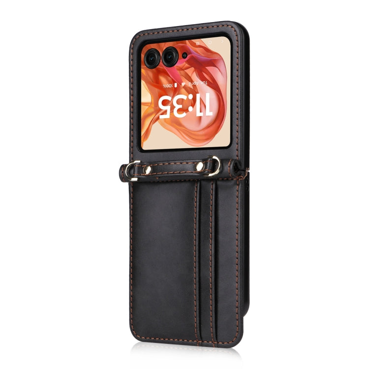 For Motorola Razr 50 Crossbody Card Bag PU Folding Phone Case(Black) by buy2fix