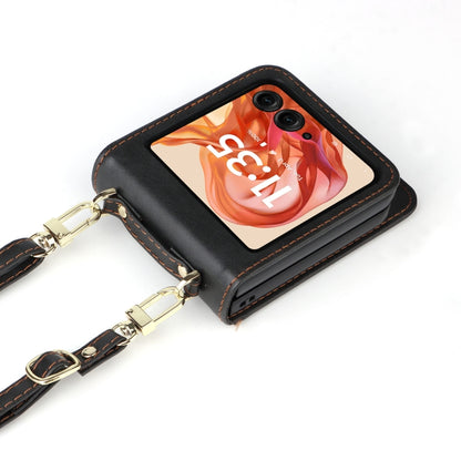 For Motorola Razr 50 Crossbody Card Bag PU Folding Phone Case(Black) by buy2fix