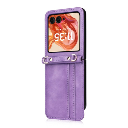 For Motorola Razr 50 Crossbody Card Bag PU Folding Phone Case(Purple) by buy2fix