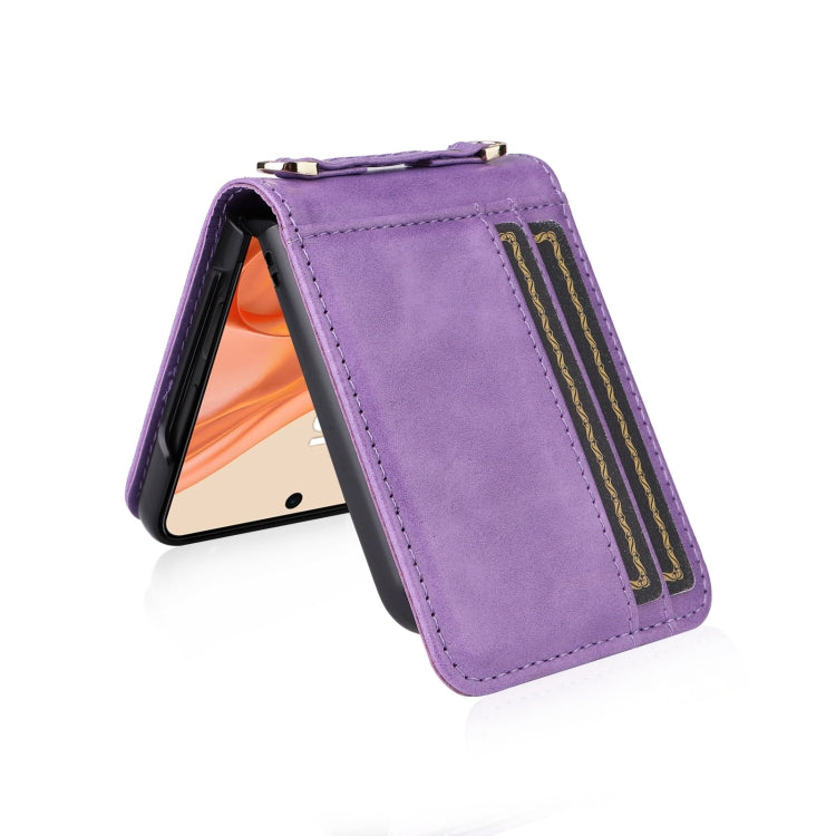 For Motorola Razr 50 Crossbody Card Bag PU Folding Phone Case(Purple) by buy2fix