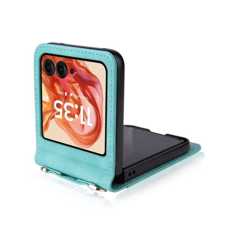 For Motorola Razr 50 Crossbody Card Bag PU Folding Phone Case(Green) by buy2fix