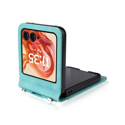 For Motorola Razr 50 Crossbody Card Bag PU Folding Phone Case(Green) by buy2fix