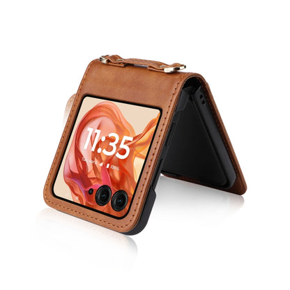 For Motorola Razr 50 Crossbody Card Bag PU Folding Phone Case(Brown) by buy2fix