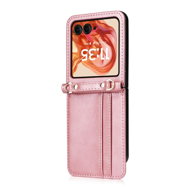 For Motorola Razr 50 Crossbody Card Bag PU Folding Phone Case(Pink) by buy2fix