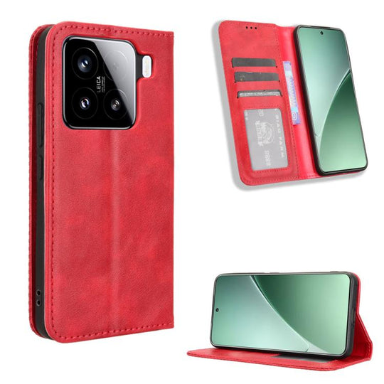 For Xiaomi 15 Magnetic Buckle Retro Texture Leather Phone Case(Red)