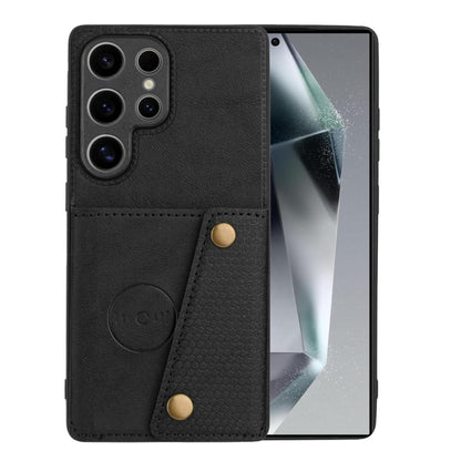 For Samsung Galaxy S25 Ultra 5G Double Buckle Card Slots Magnetic Phone Case(Black) by buy2fix