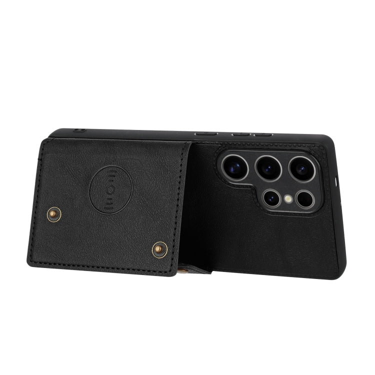 For Samsung Galaxy S25 Ultra 5G Double Buckle Card Slots Magnetic Phone Case(Black) by buy2fix