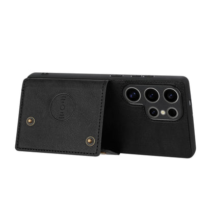For Samsung Galaxy S25 Ultra 5G Double Buckle Card Slots Magnetic Phone Case(Black) by buy2fix