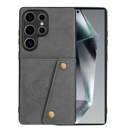 For Samsung Galaxy S25 Ultra 5G Double Buckle Card Slots Magnetic Phone Case(Grey) - Galaxy S25 Ultra 5G Cases by buy2fix | Online Shopping UK | buy2fix