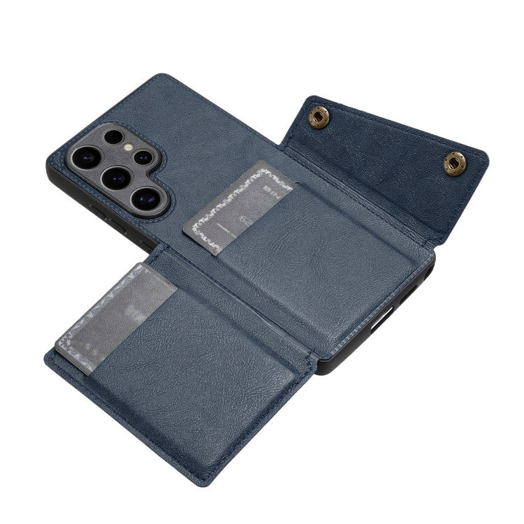 For Samsung Galaxy S25 Ultra 5G Double Buckle Card Slots Magnetic Phone Case(Blue) - Galaxy S25 Ultra 5G Cases by buy2fix | Online Shopping UK | buy2fix