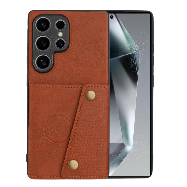 For Samsung Galaxy S25 Ultra 5G Double Buckle Card Slots Magnetic Phone Case(Brown) - Galaxy S25 Ultra 5G Cases by buy2fix | Online Shopping UK | buy2fix