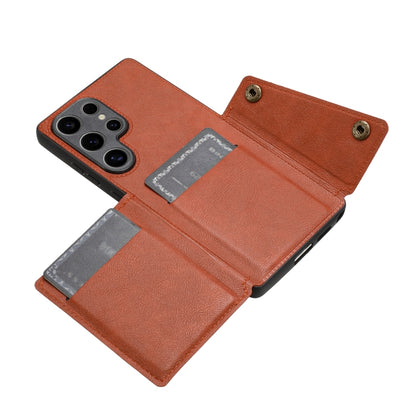 For Samsung Galaxy S25 Ultra 5G Double Buckle Card Slots Magnetic Phone Case(Brown) - Galaxy S25 Ultra 5G Cases by buy2fix | Online Shopping UK | buy2fix