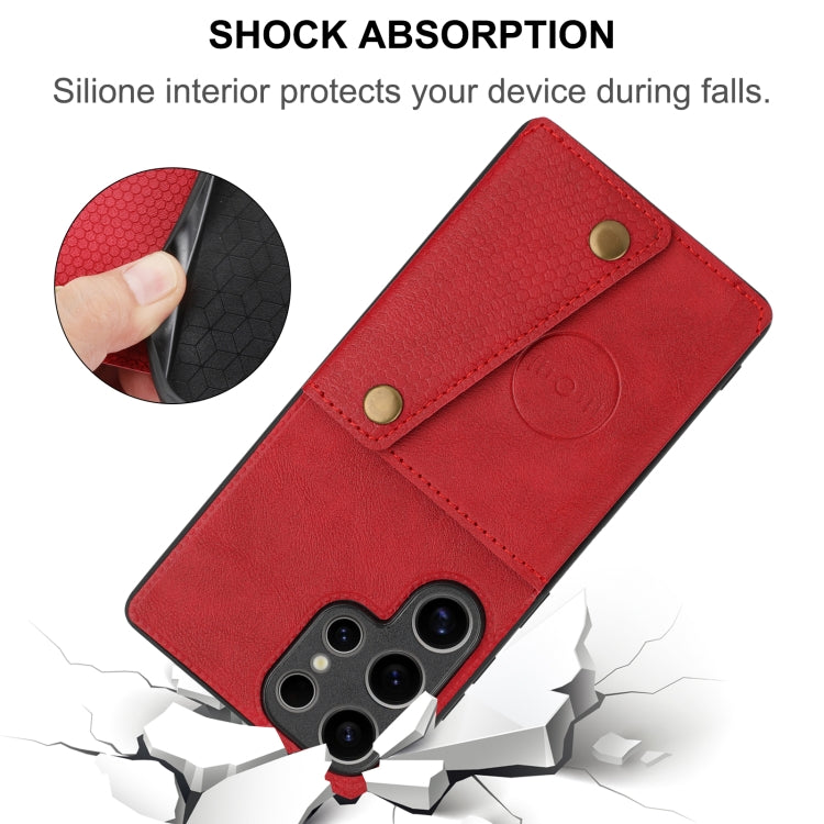 For Samsung Galaxy S25 Ultra 5G Double Buckle Card Slots Magnetic Phone Case(Red) - Galaxy S25 Ultra 5G Cases by buy2fix | Online Shopping UK | buy2fix