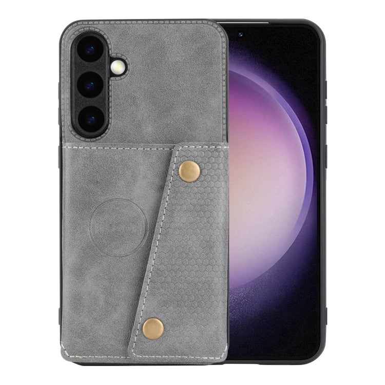 For Samsung Galaxy S25+ 5G Double Buckle Card Slots Magnetic Phone Case(Grey) by buy2fix