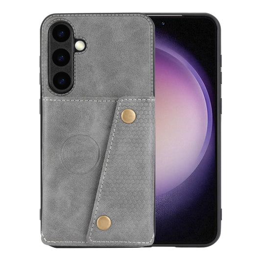 For Samsung Galaxy S25+ 5G Double Buckle Card Slots Magnetic Phone Case(Grey) by buy2fix