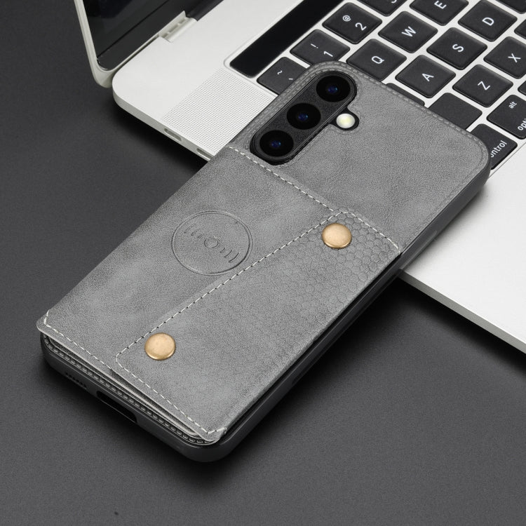 For Samsung Galaxy S25+ 5G Double Buckle Card Slots Magnetic Phone Case(Grey) by buy2fix