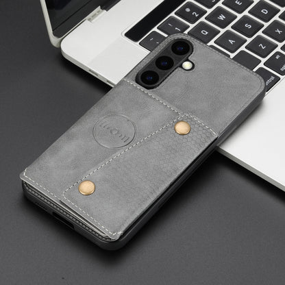 For Samsung Galaxy S25+ 5G Double Buckle Card Slots Magnetic Phone Case(Grey) by buy2fix