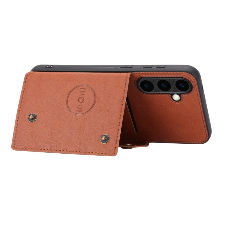 For Samsung Galaxy S25+ 5G Double Buckle Card Slots Magnetic Phone Case(Brown) - Galaxy S25+ 5G Cases by buy2fix | Online Shopping UK | buy2fix