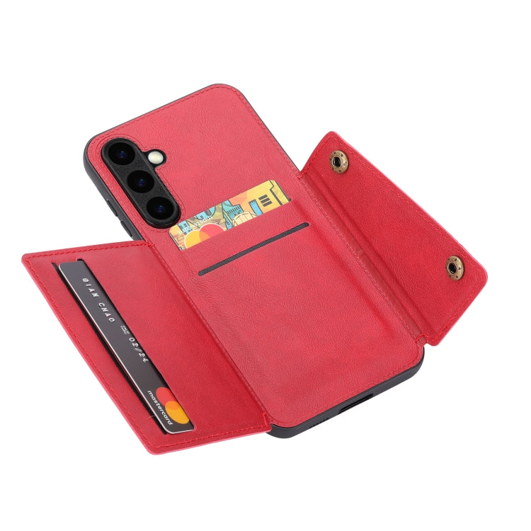 For Samsung Galaxy S25+ 5G Double Buckle Card Slots Magnetic Phone Case(Red) - Galaxy S25+ 5G Cases by buy2fix | Online Shopping UK | buy2fix