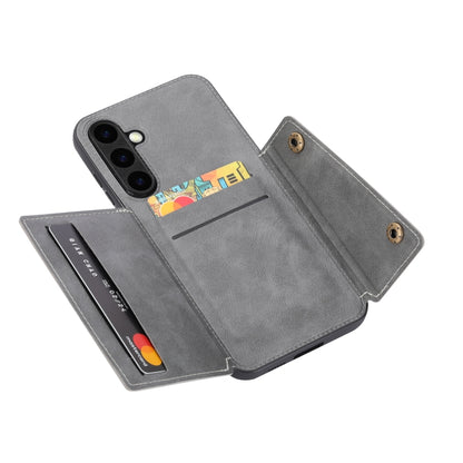 For Samsung Galaxy S25 5G Double Buckle Card Slots Magnetic Phone Case(Grey) - Galaxy S25 5G Cases by buy2fix | Online Shopping UK | buy2fix