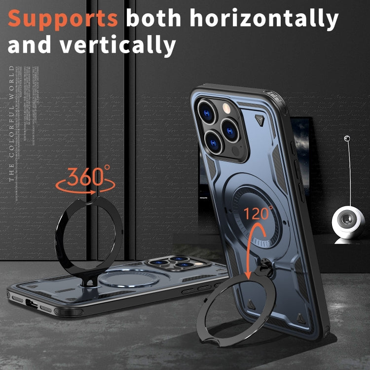 For iPhone 15 Pro Max PC Hybrid TPU Armor MagSafe Ring Holder Phone Case(Blue) by buy2fix