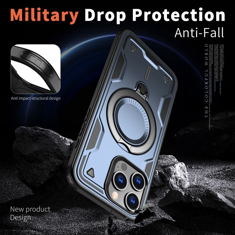 For iPhone 15 Pro Max PC Hybrid TPU Armor MagSafe Ring Holder Phone Case(Blue) by buy2fix